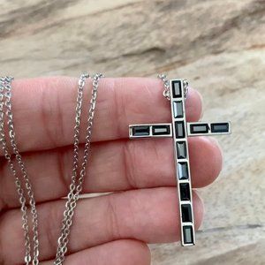 Dyrberg/Kern Sky Swarovski crystal cross necklace in silver/hematite